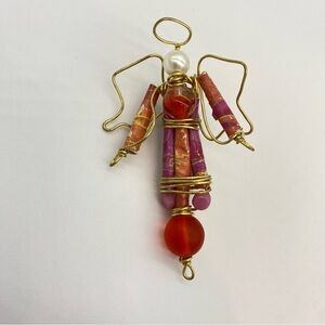Artisan Beaded Wire Wrapped Angel Figure Brooch Pin